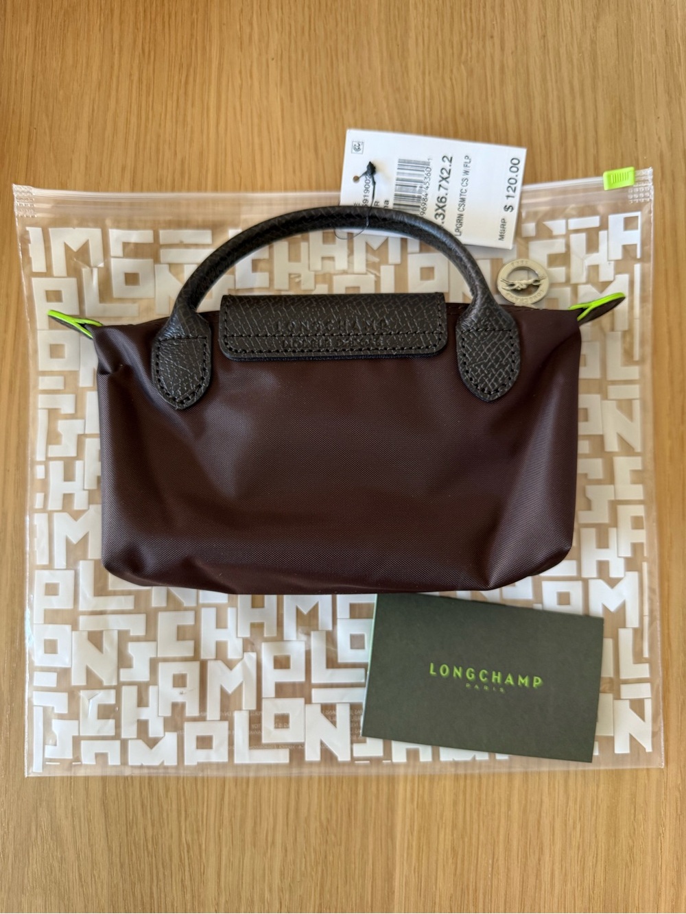 NWT Longchamp Le Pliage green mini pouch - Picture 2 of 4